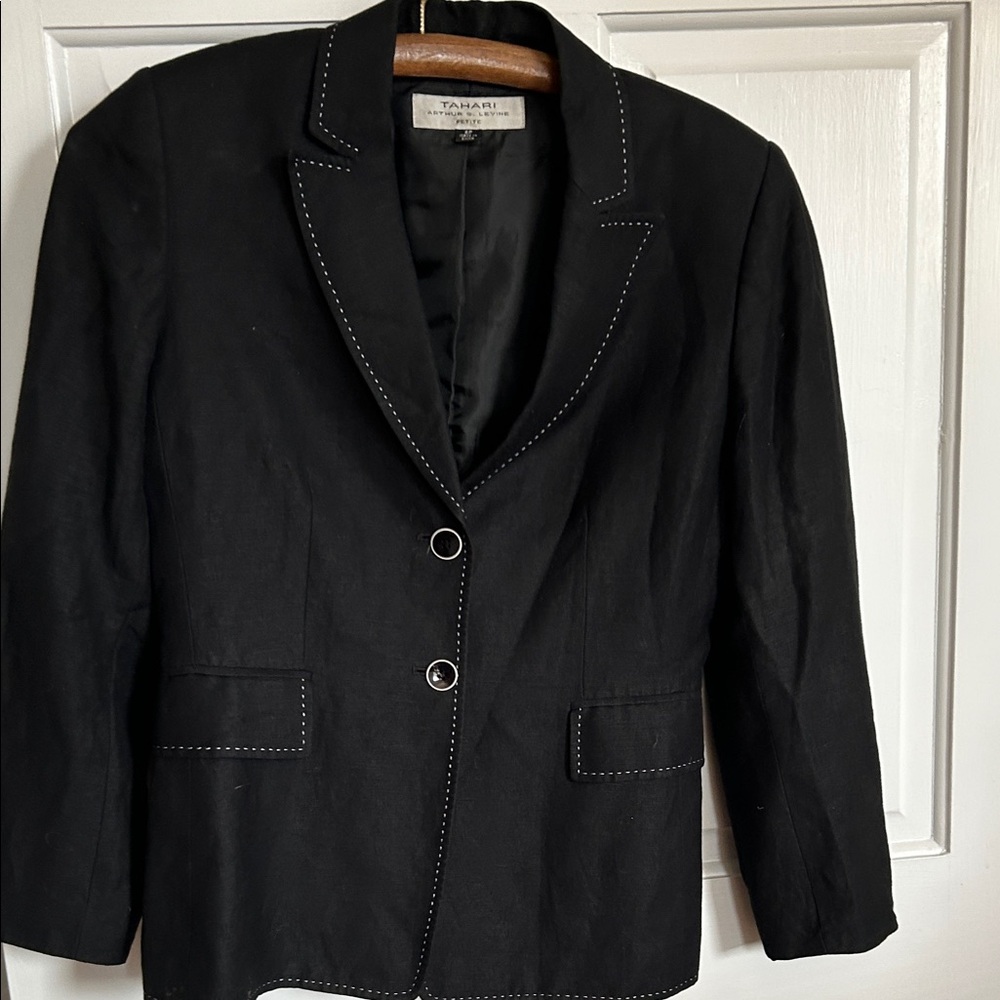 Tahari black linen blazer